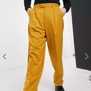 NEW - ASOS DESIGN high waist slim smart pants in mustard pinstripe